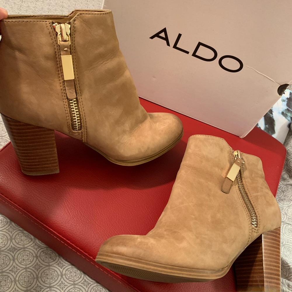 Tan suede chunky ankle booties